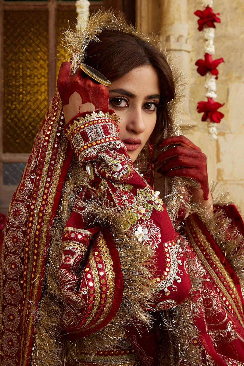 Bridal Red Lehenga Choli Dupatta in Premium Raw Silk