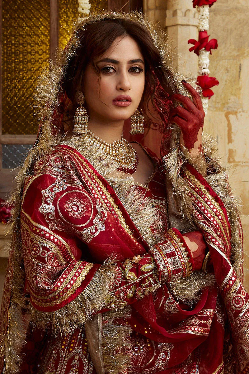 Bridal Red Lehenga Choli Dupatta in Premium Raw Silk
