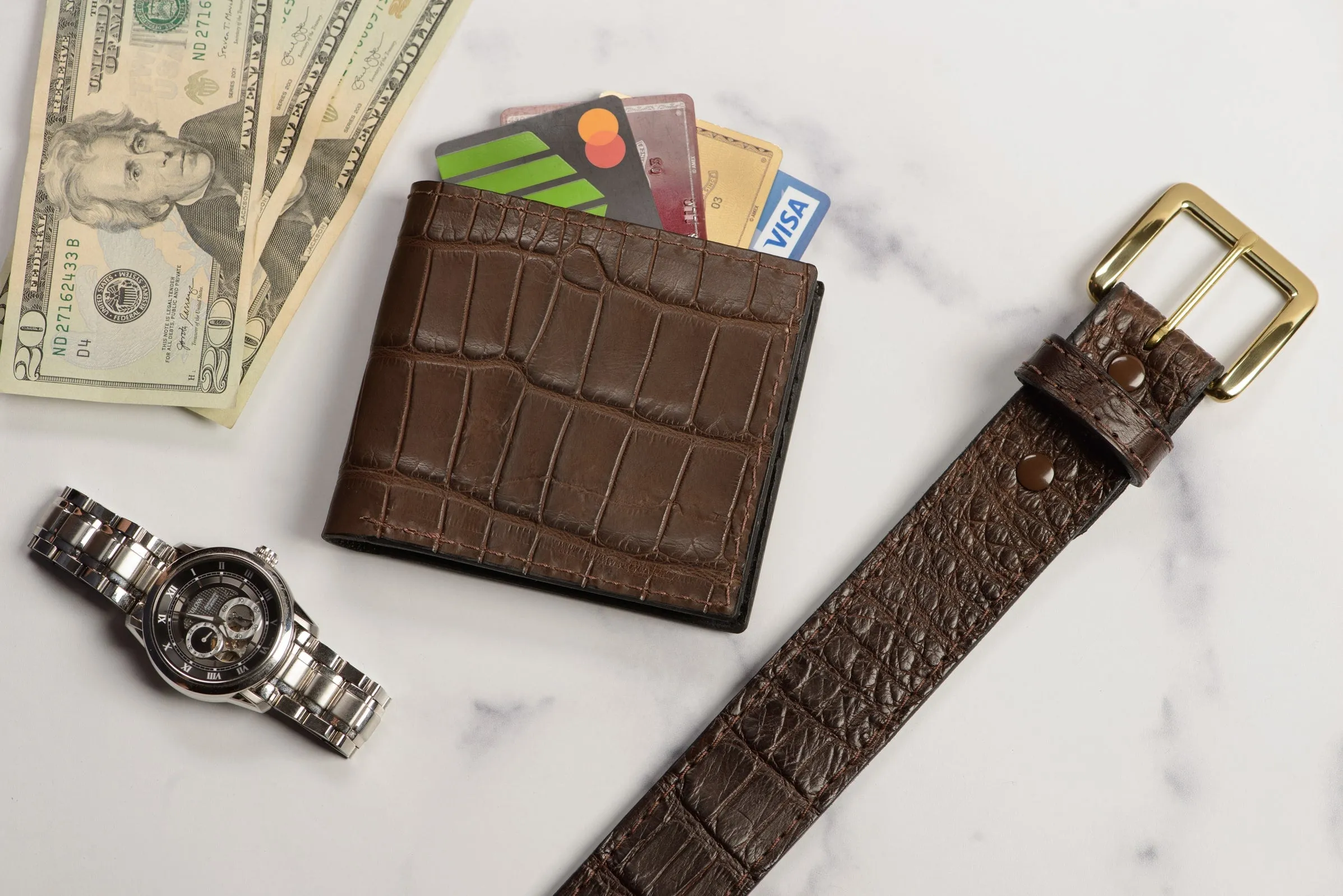 Brown American Alligator Money Belt With 25" Zipper
