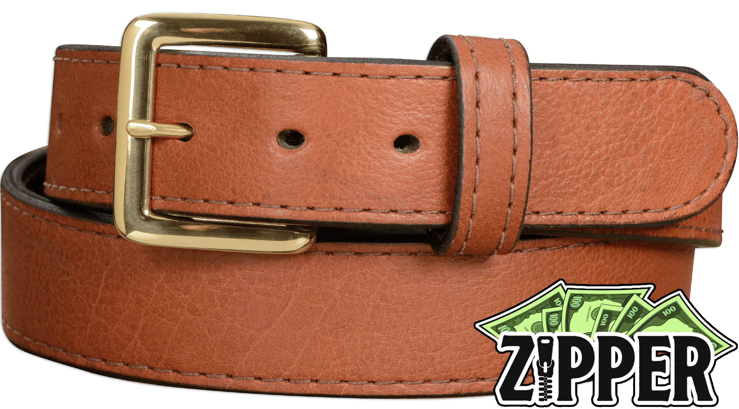 Brown American Bison Money Belt With 25" Zipper