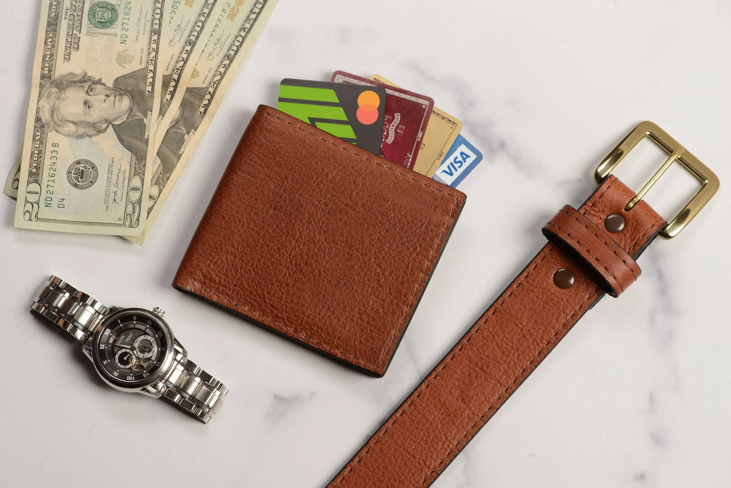 Brown American Bison Money Belt With 25" Zipper