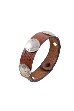 Brown Buffalo Nickel Leather Snap Bracelets (Narrow)
