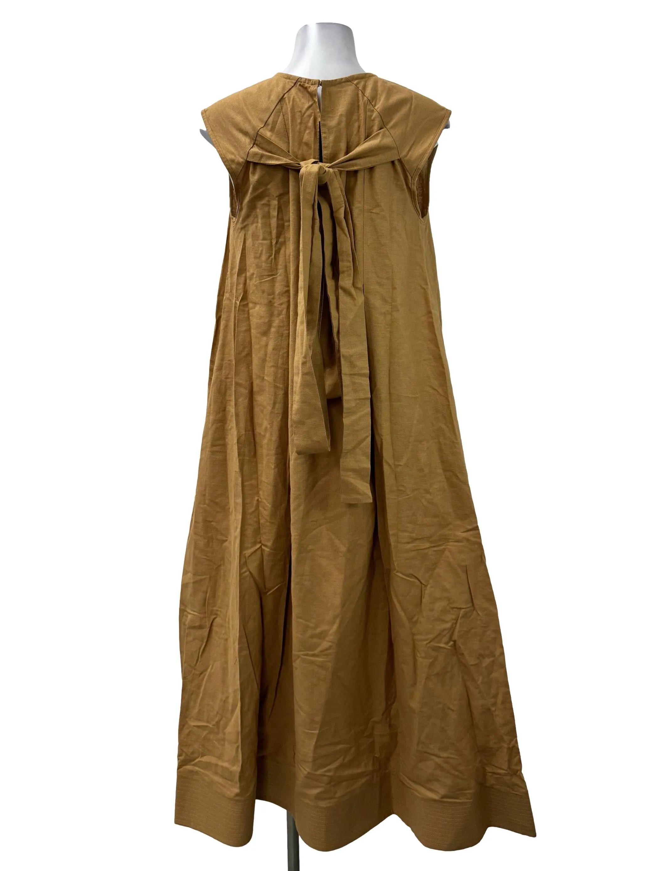 Brown High Neck Sash Dress