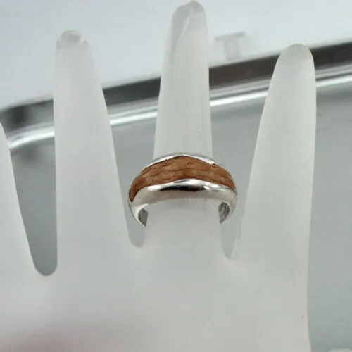Brown Leather Ring  925 Polished Sterling Silver  size 7 Hadar Designers () SALE