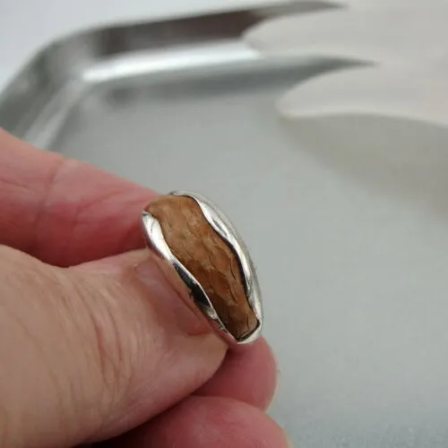 Brown Leather Ring  925 Polished Sterling Silver  size 7 Hadar Designers () SALE