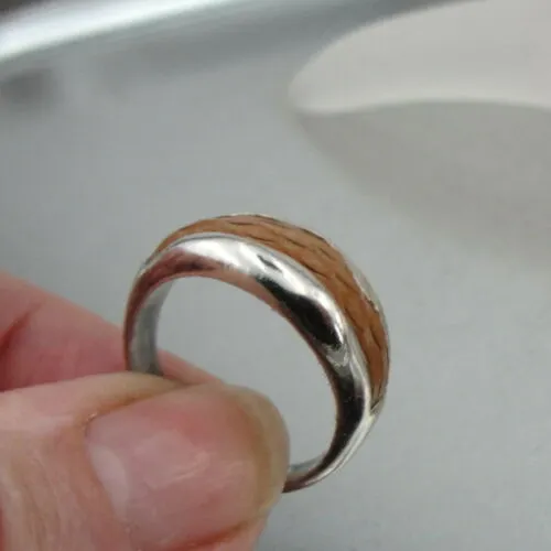 Brown Leather Ring  925 Polished Sterling Silver  size 7 Hadar Designers () SALE