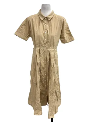 Brown Pleated Button Down Dress OSN