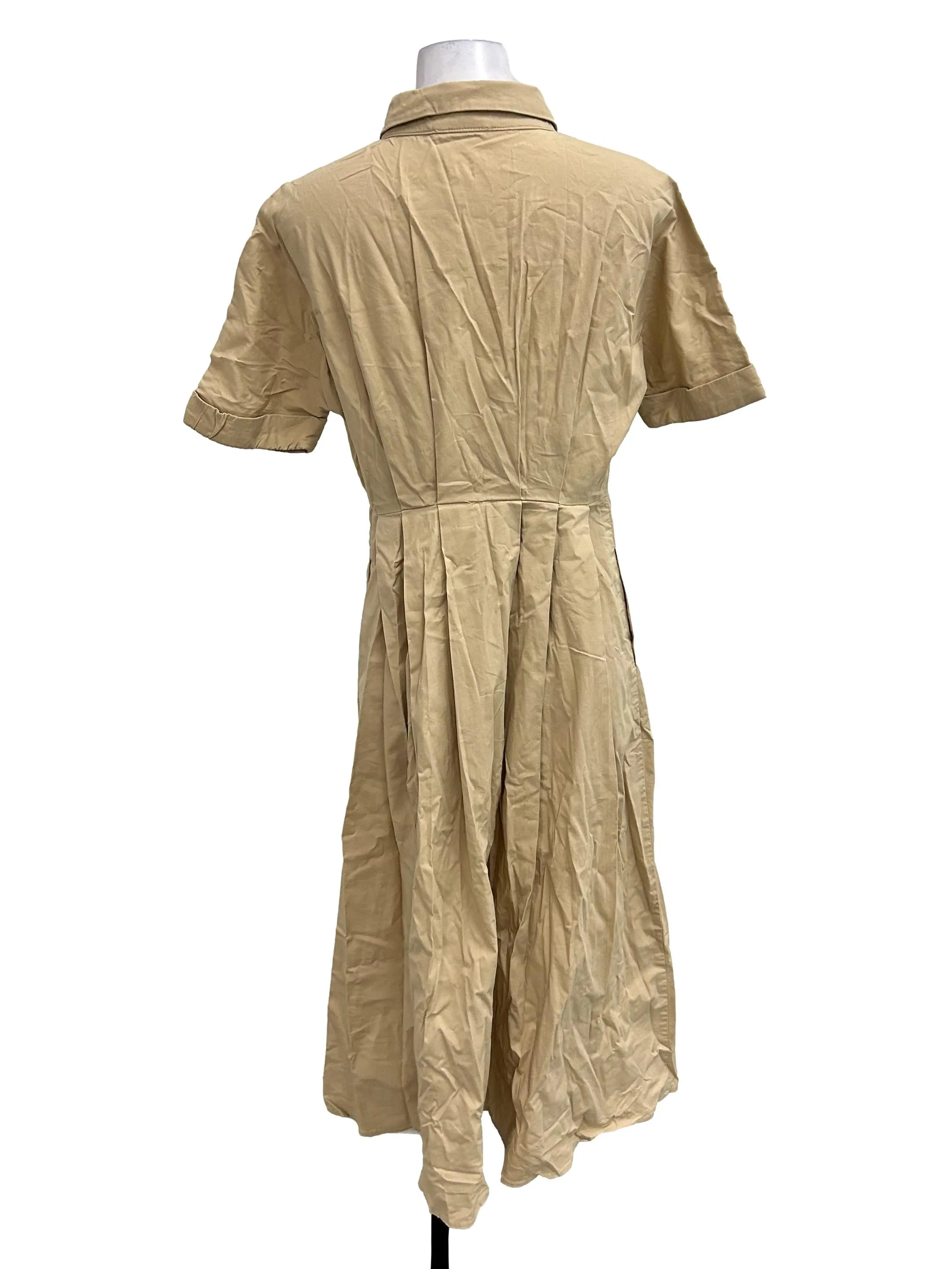 Brown Pleated Button Down Dress OSN