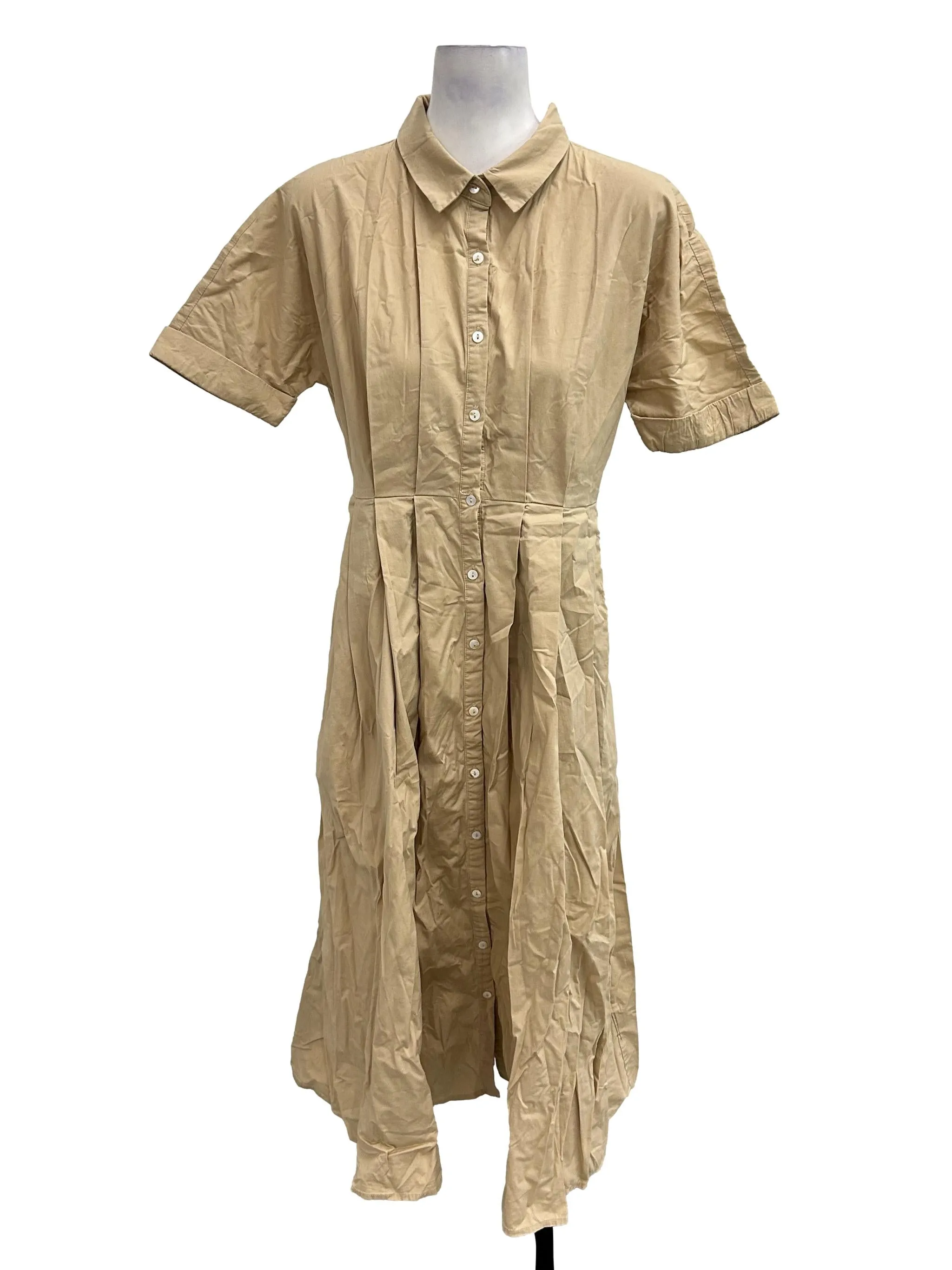 Brown Pleated Button Down Dress OSN