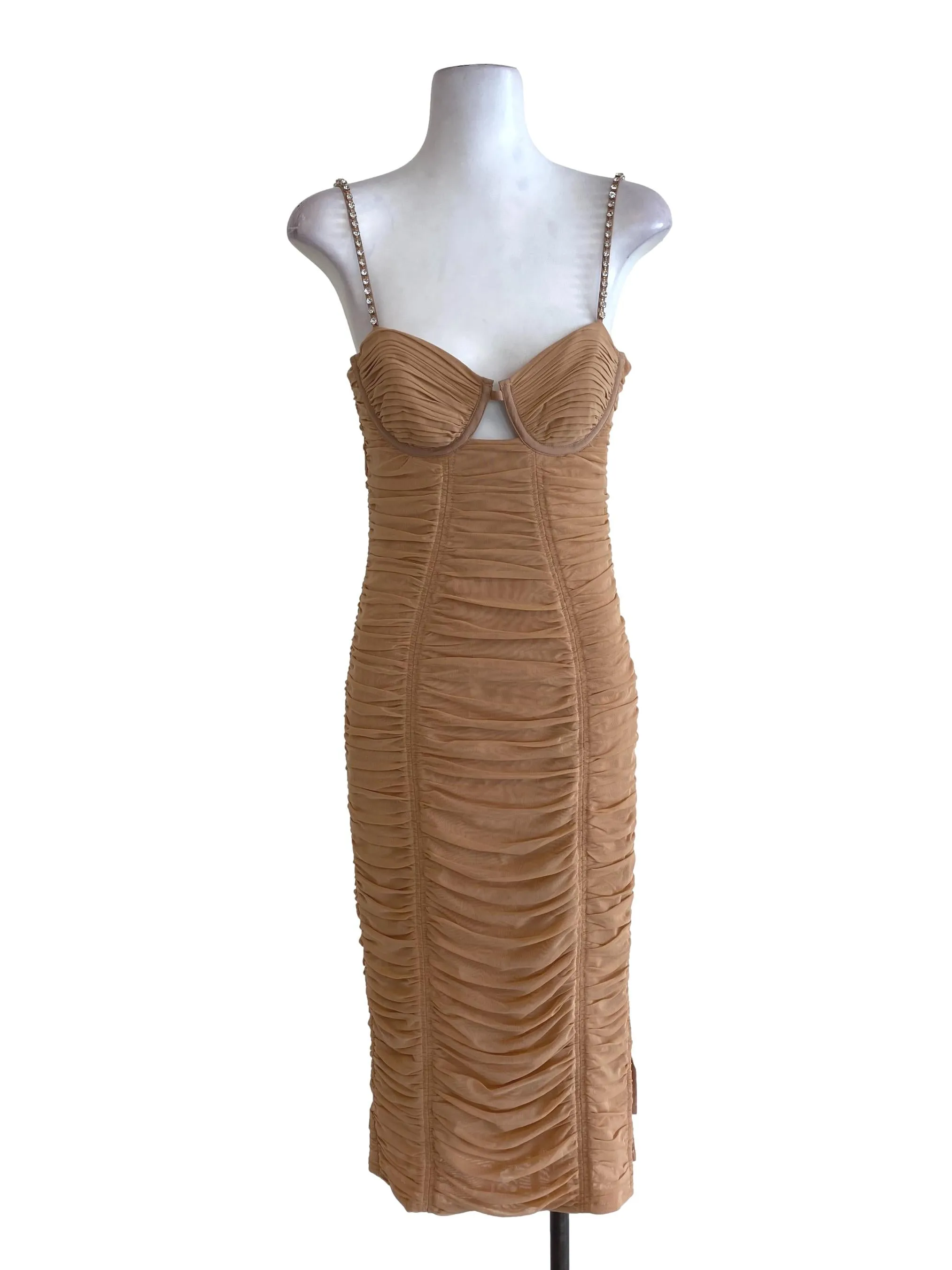 Brown Pleated Ruffle Dress