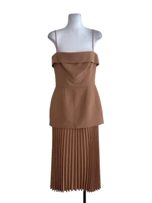 Brown Sheath Pleated Dress