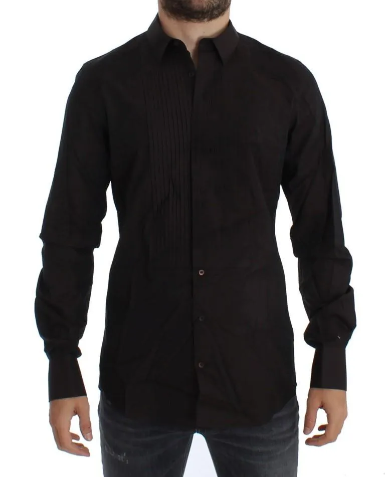 Brown Slim Fit GOLD Tuxedo Dress Shirt