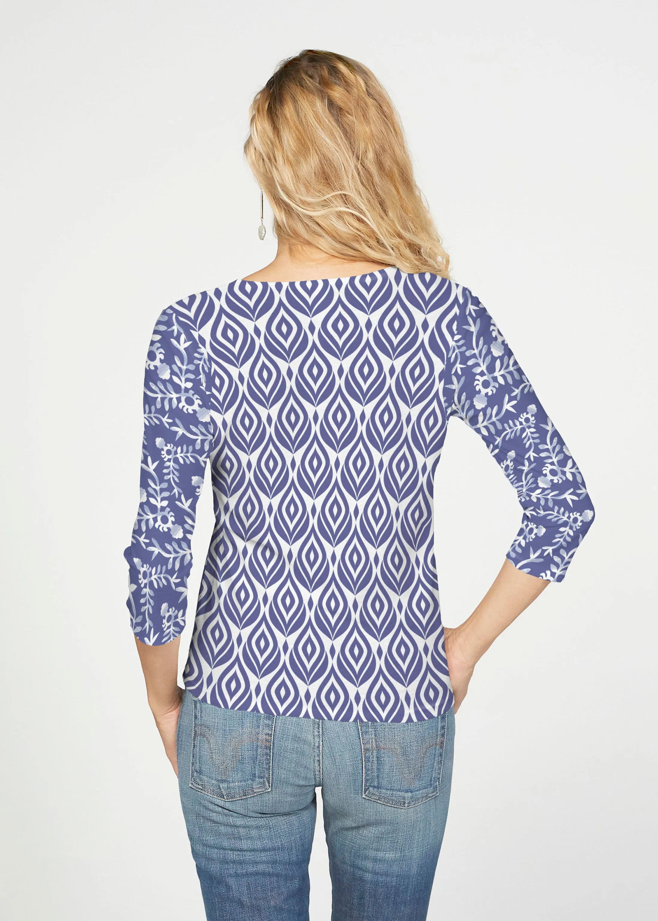 Budding Antlers (8030) ~ French Terry Tie 3/4 Sleeve Top