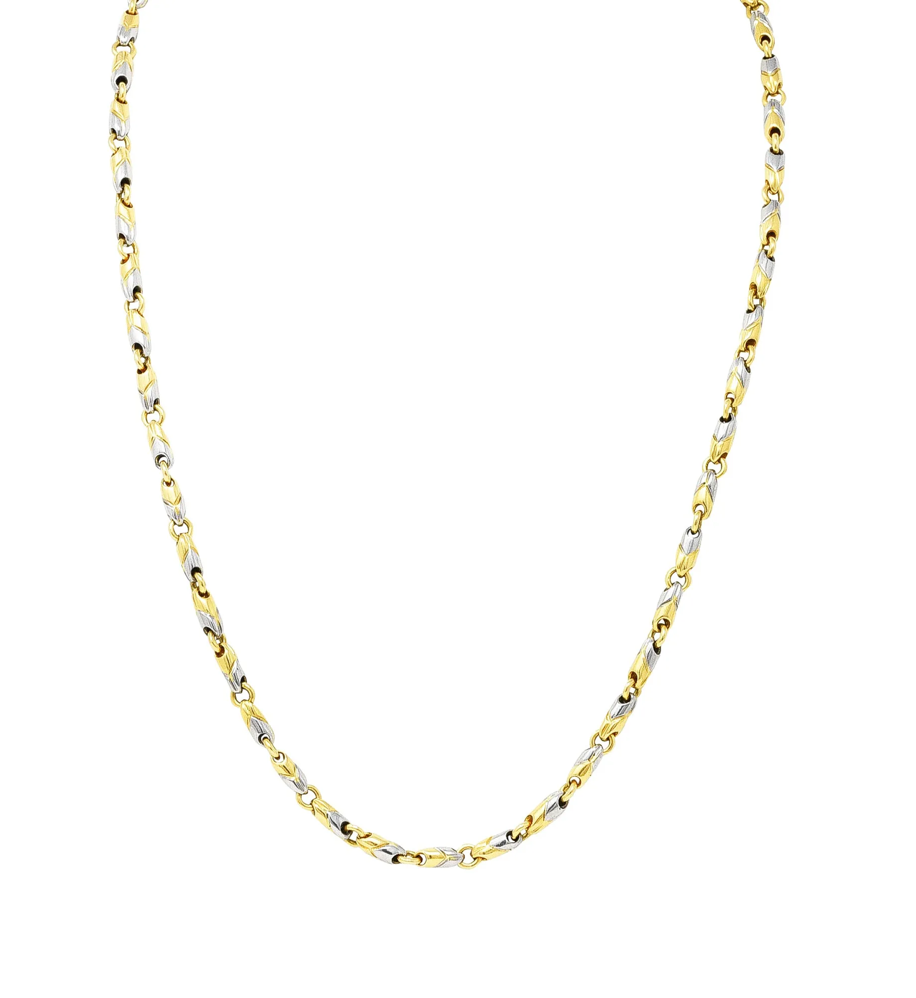 Bulgari 1990's 18 Karat Two-Tone Gold Passo Doppio Chevron Chain Vintage Necklace