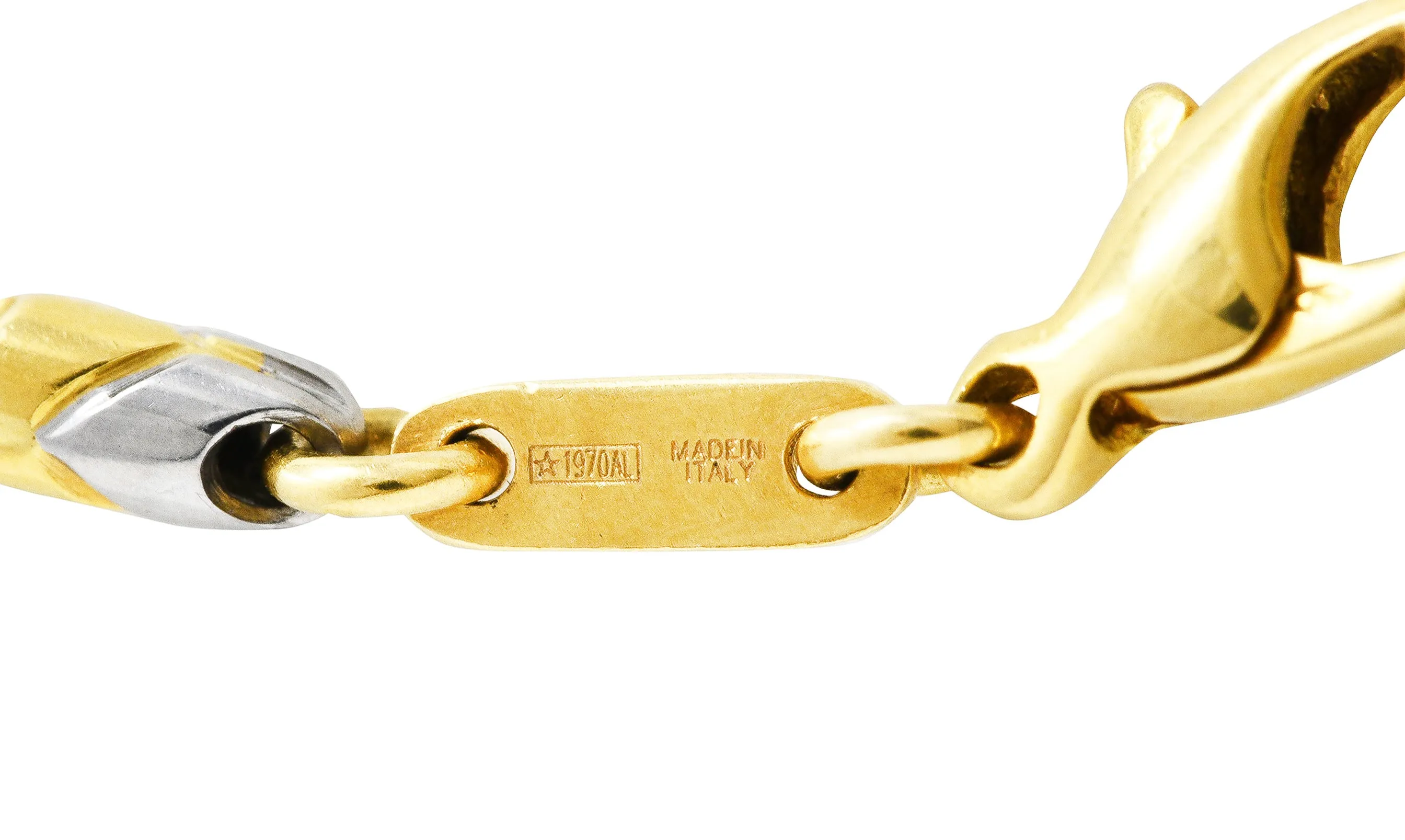 Bulgari 1990's 18 Karat Two-Tone Gold Passo Doppio Chevron Chain Vintage Necklace