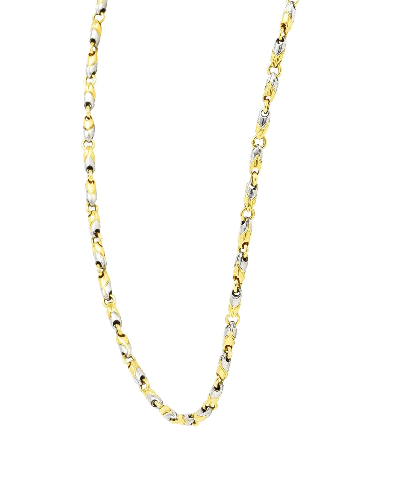 Bulgari 1990's 18 Karat Two-Tone Gold Passo Doppio Chevron Chain Vintage Necklace