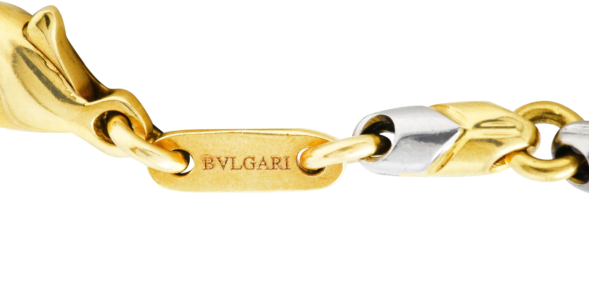 Bulgari 1990's 18 Karat Two-Tone Gold Passo Doppio Chevron Chain Vintage Necklace