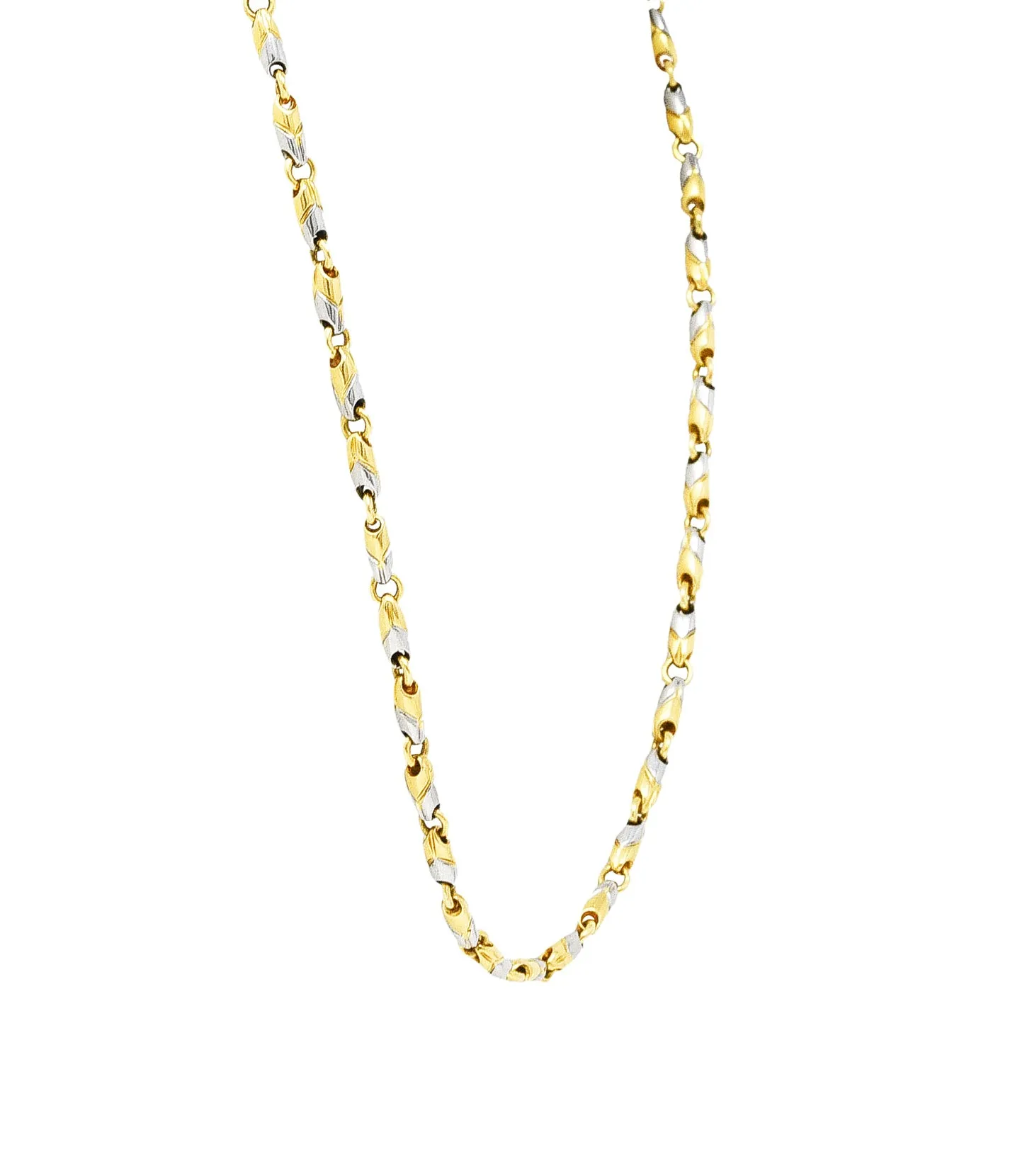 Bulgari 1990's 18 Karat Two-Tone Gold Passo Doppio Chevron Chain Vintage Necklace