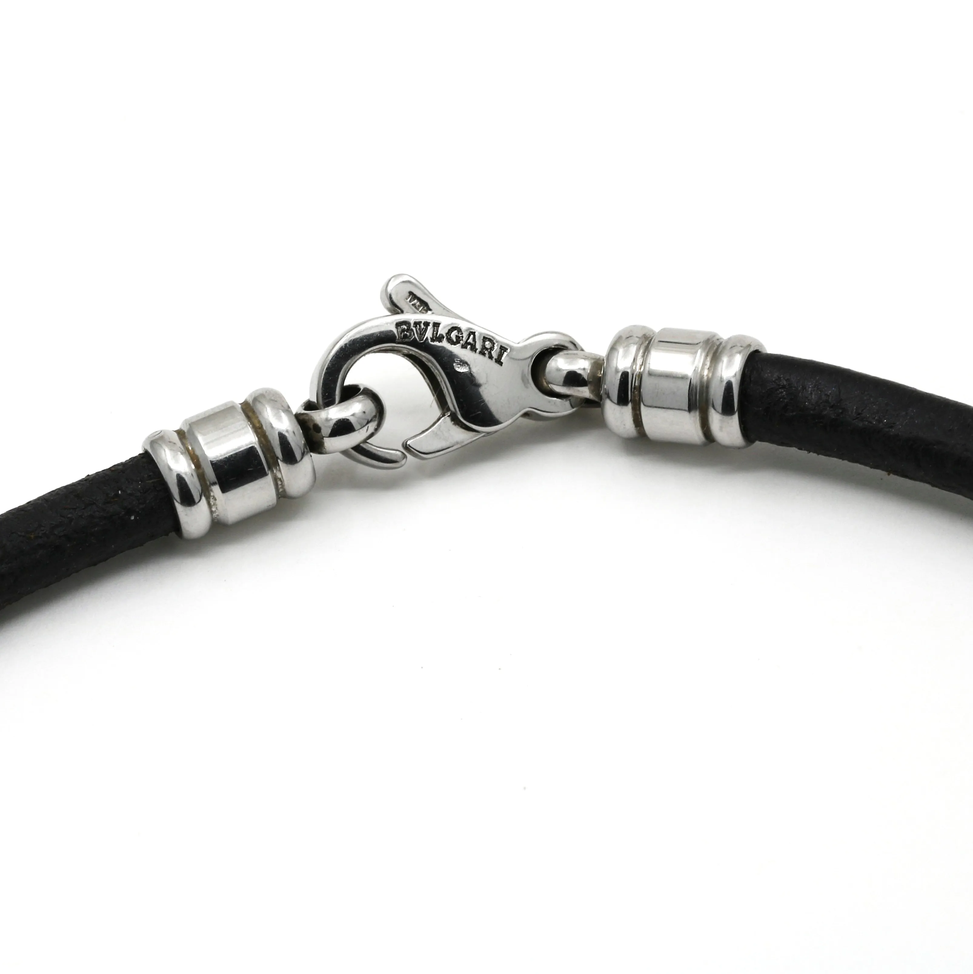 Bulgari Bulgari Reversible Pendant Leather Necklace MOP/Onyx Steel 18k Gold