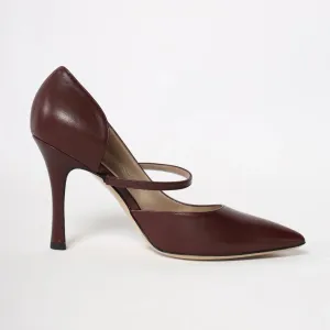 Burgundy Pointed Toe Leather Women's Italian Pumps