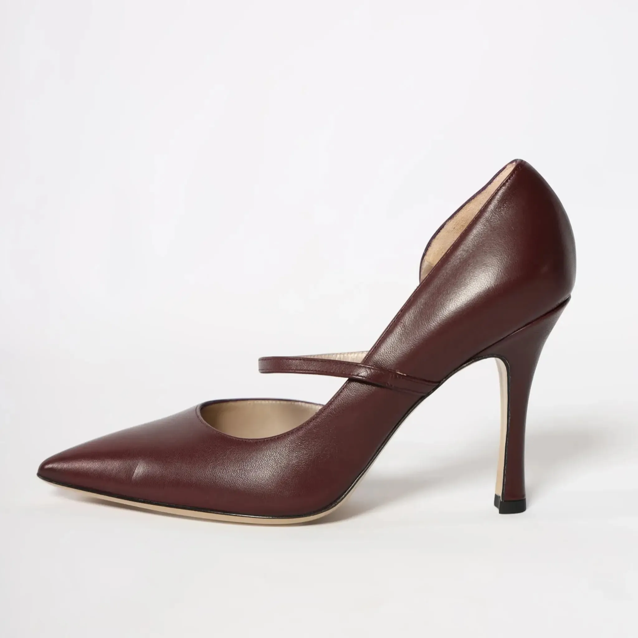 Burgundy Pointed Toe Leather Women's Italian Pumps