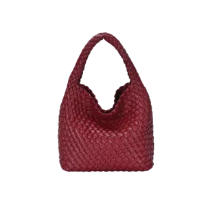 Burgundy Vegan Leather Weave Handbag
