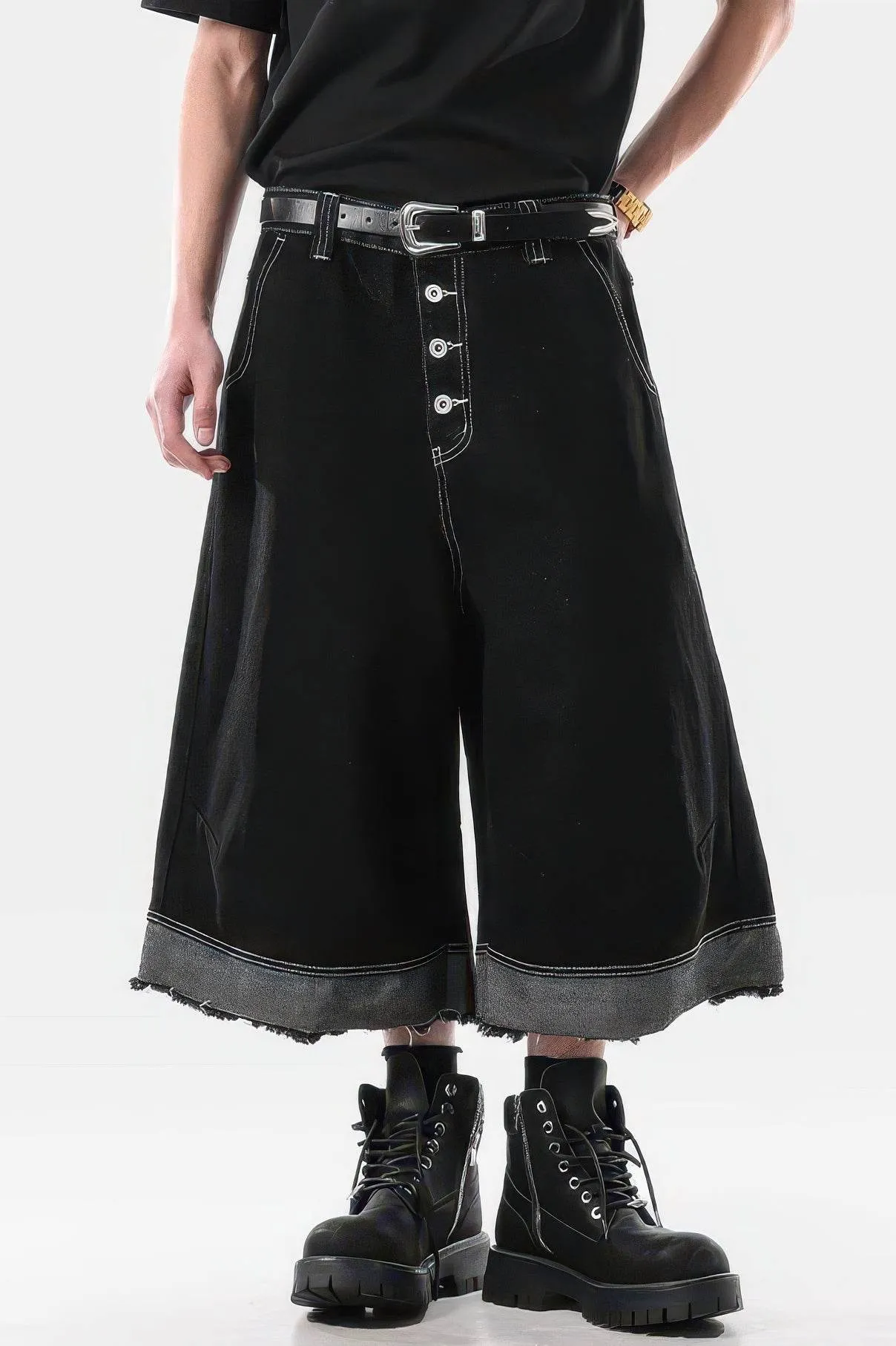 Button-Fly Cropped Jeans - Streetwear Washed Wide Leg Pants