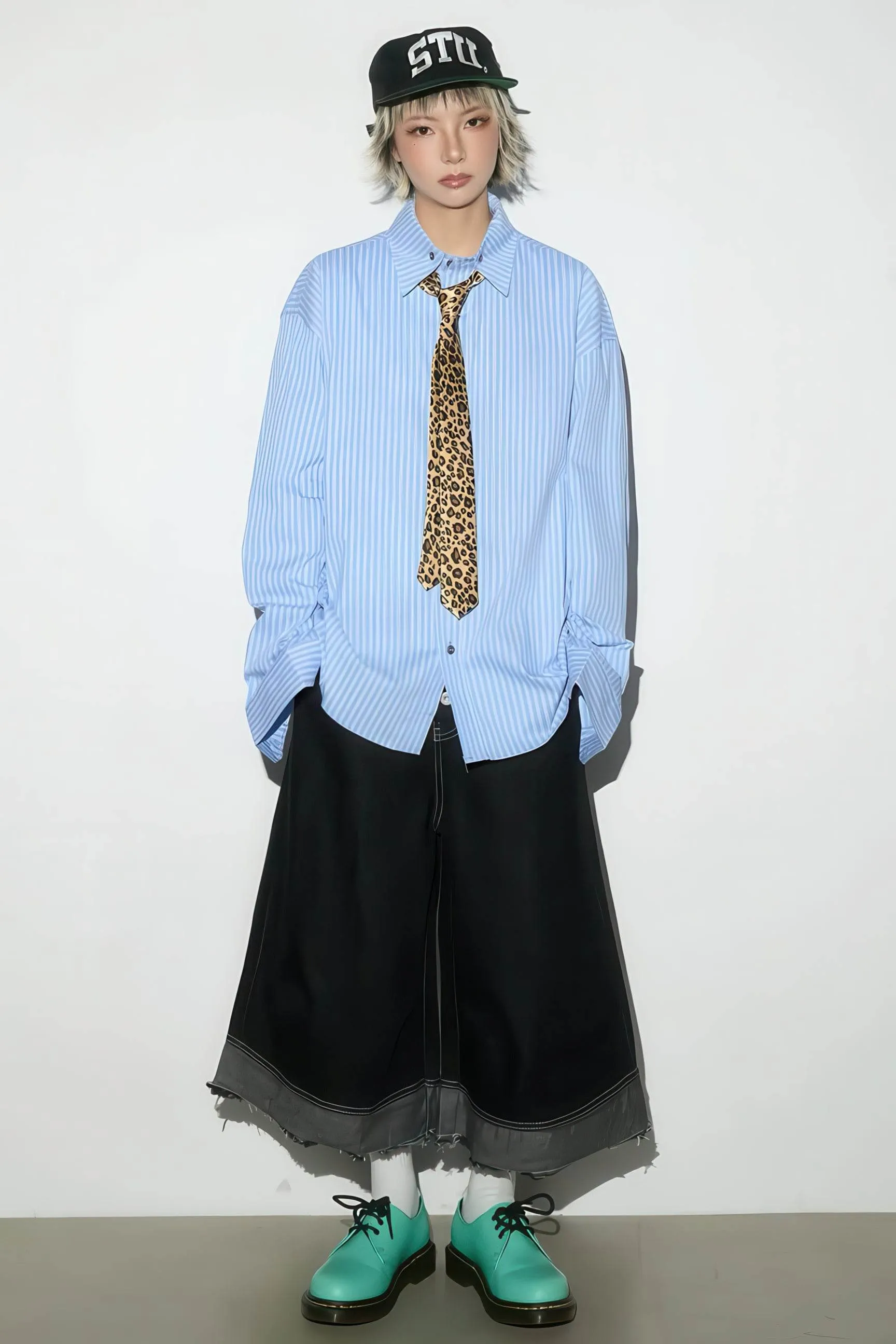 Button-Fly Cropped Jeans - Streetwear Washed Wide Leg Pants