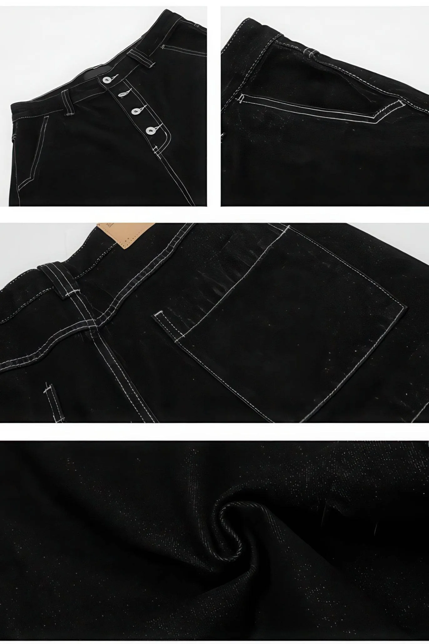 Button-Fly Cropped Jeans - Streetwear Washed Wide Leg Pants
