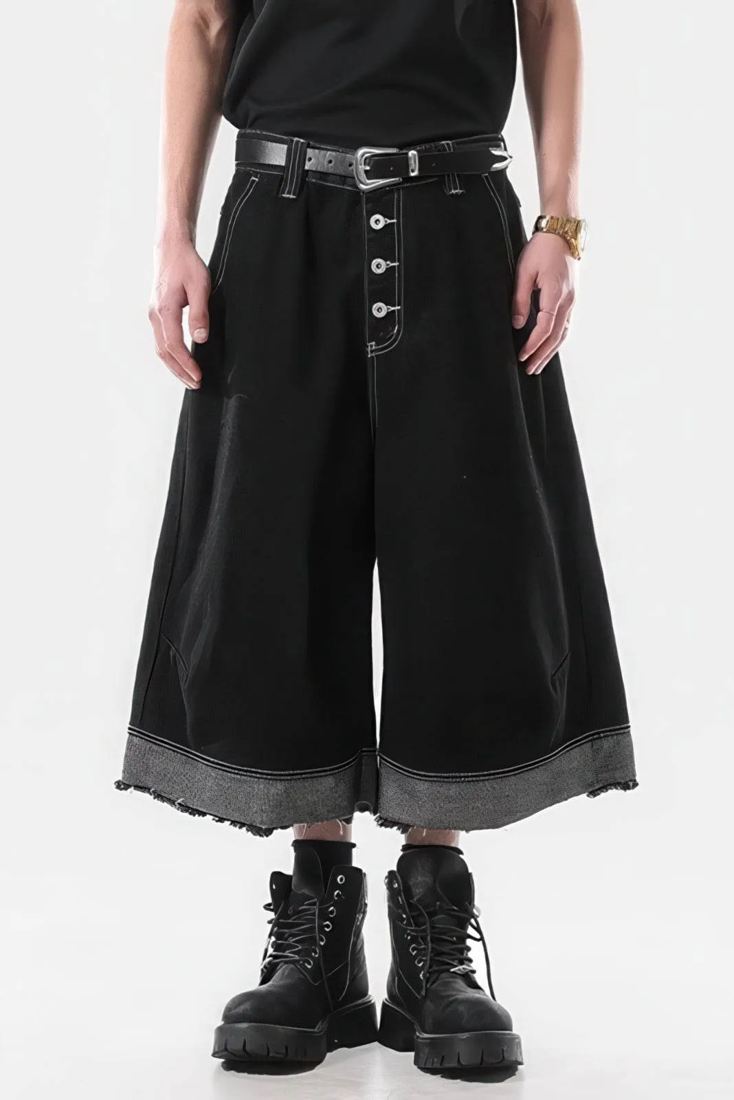 Button-Fly Cropped Jeans - Streetwear Washed Wide Leg Pants