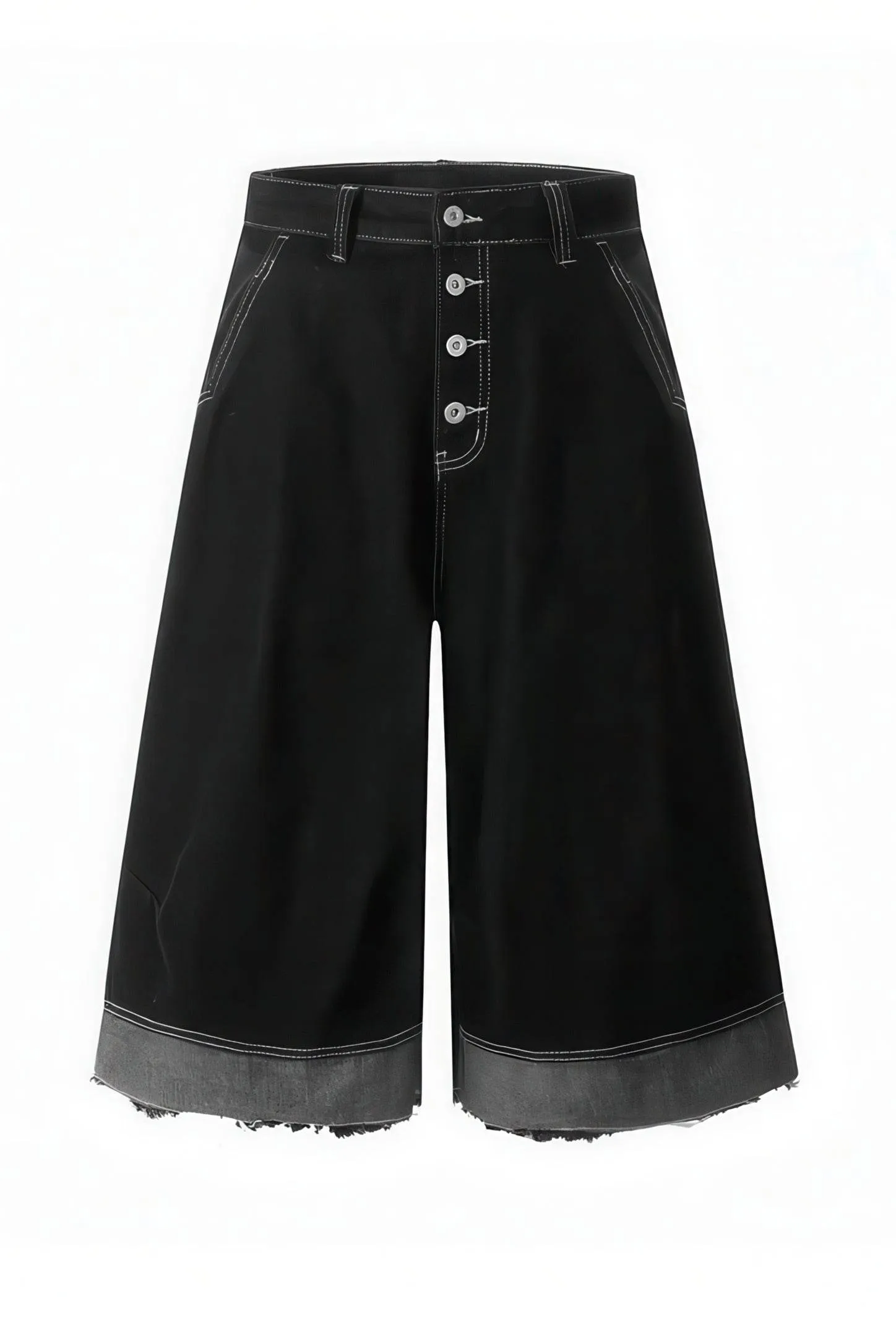 Button-Fly Cropped Jeans - Streetwear Washed Wide Leg Pants