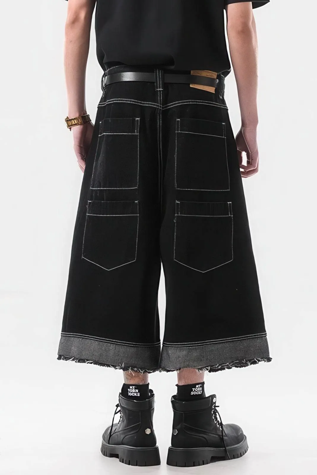 Button-Fly Cropped Jeans - Streetwear Washed Wide Leg Pants