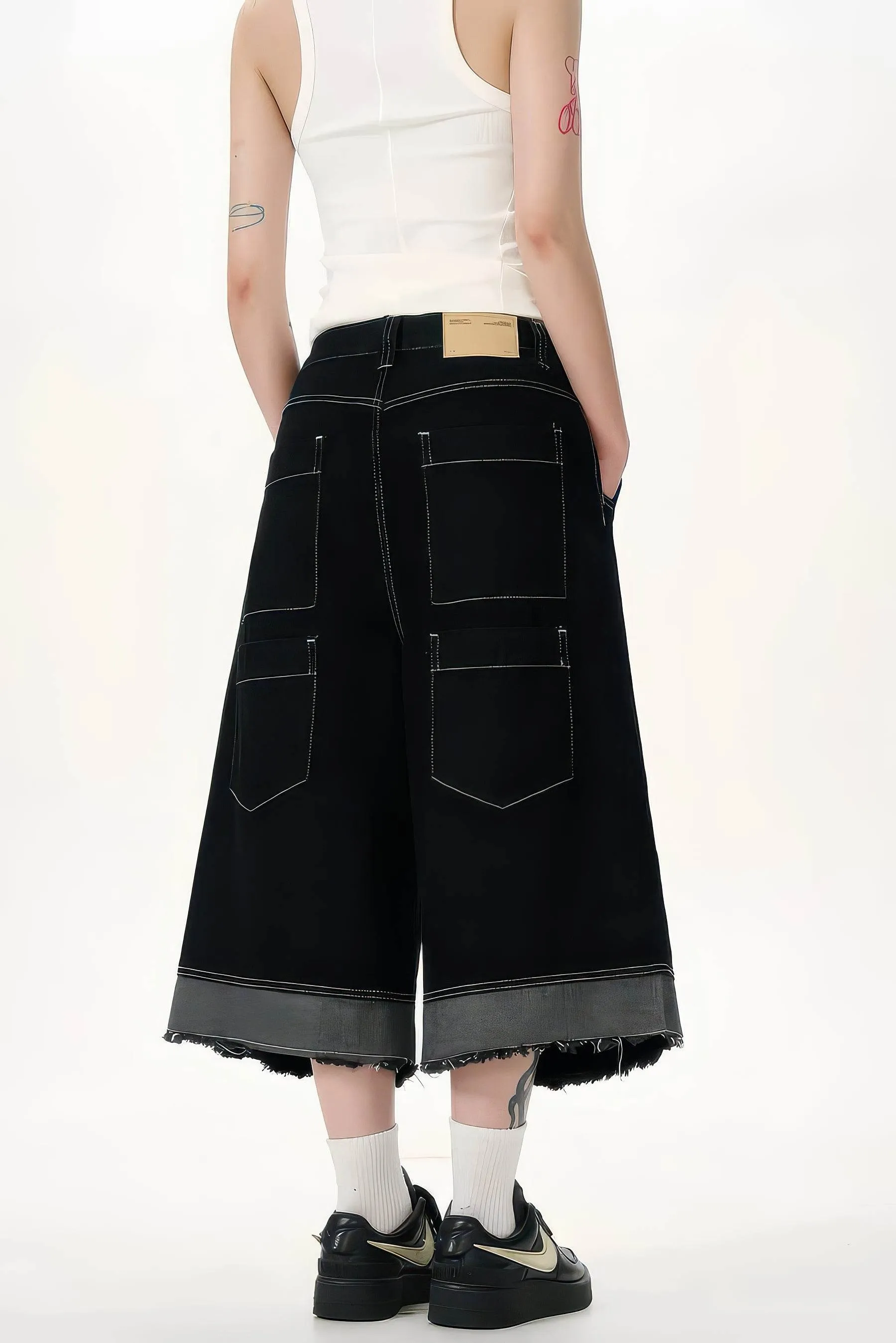Button-Fly Cropped Jeans - Streetwear Washed Wide Leg Pants
