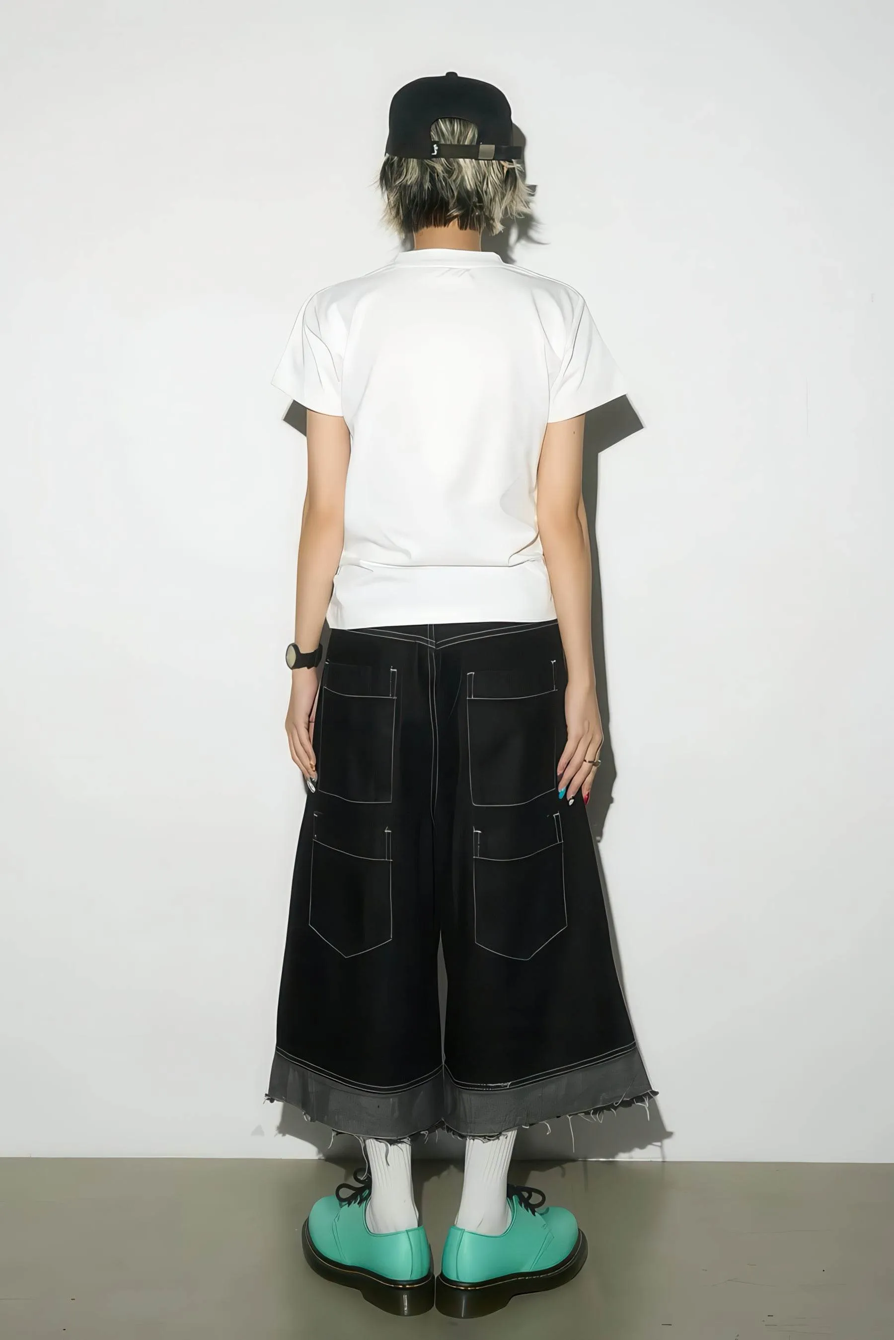 Button-Fly Cropped Jeans - Streetwear Washed Wide Leg Pants