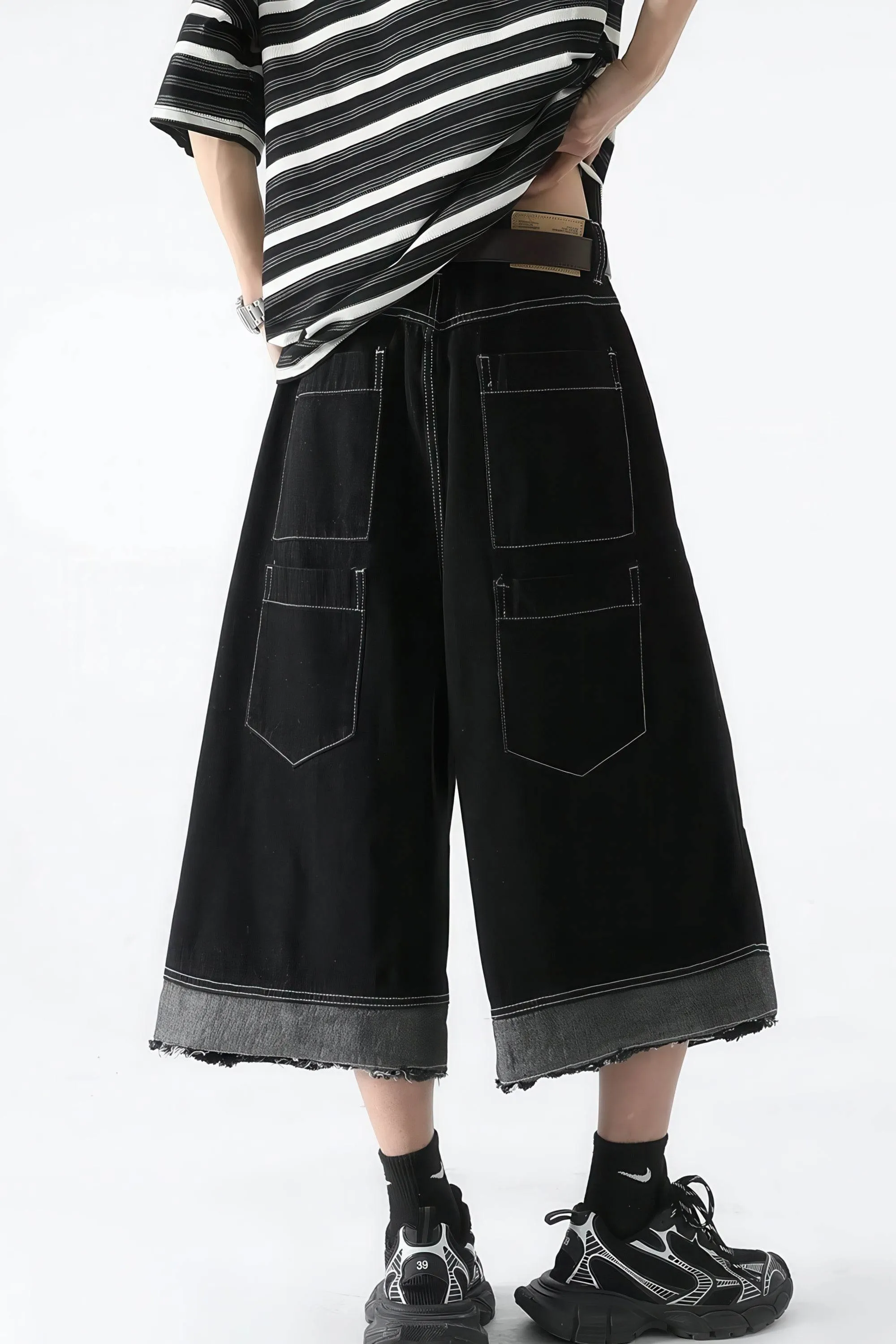 Button-Fly Cropped Jeans - Streetwear Washed Wide Leg Pants