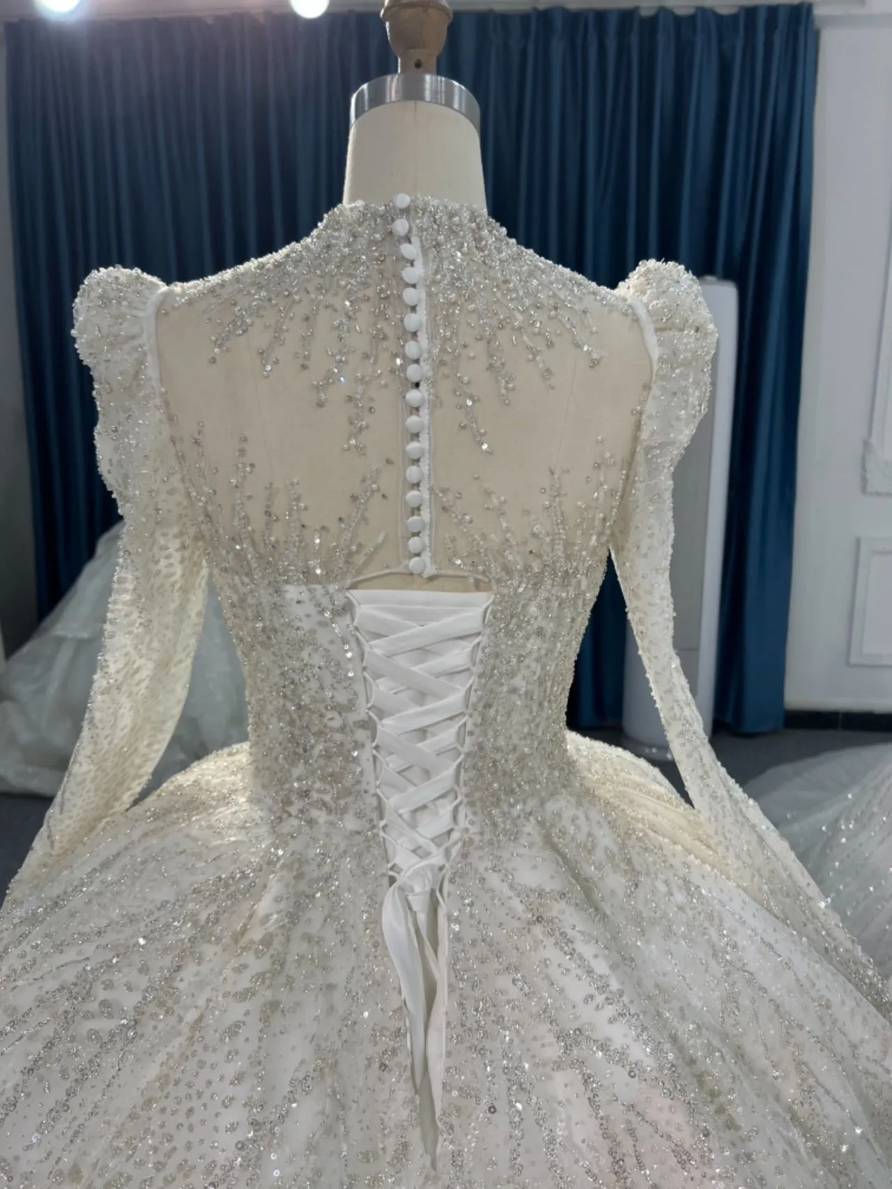 BYG#Z317 Long sleeves, premium lace, luxurious beading, high crew neck
