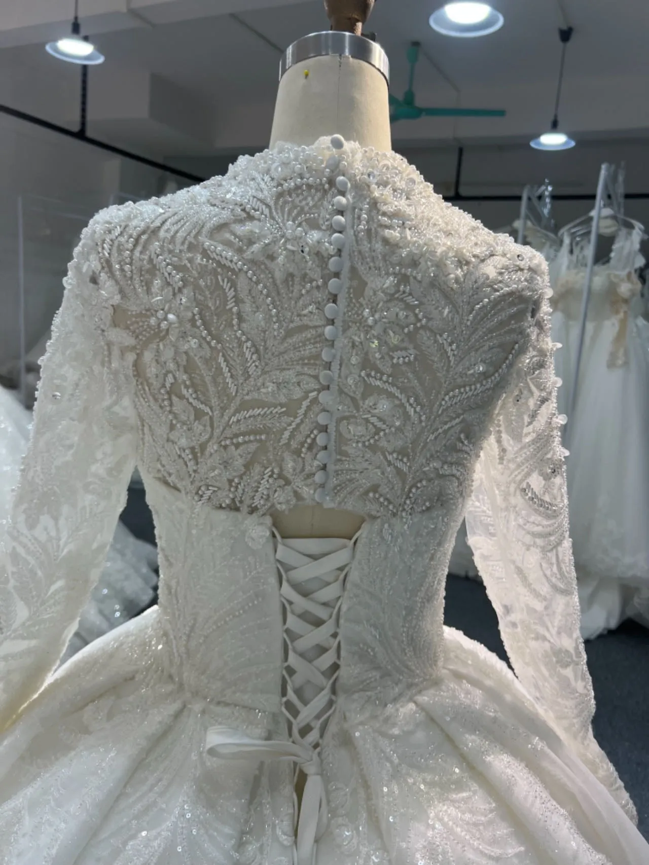 BYG#Z321 LONG SLEEVES, PREMIUM LACE, LUXURIOUS BEADING, HIGH CREW NECK