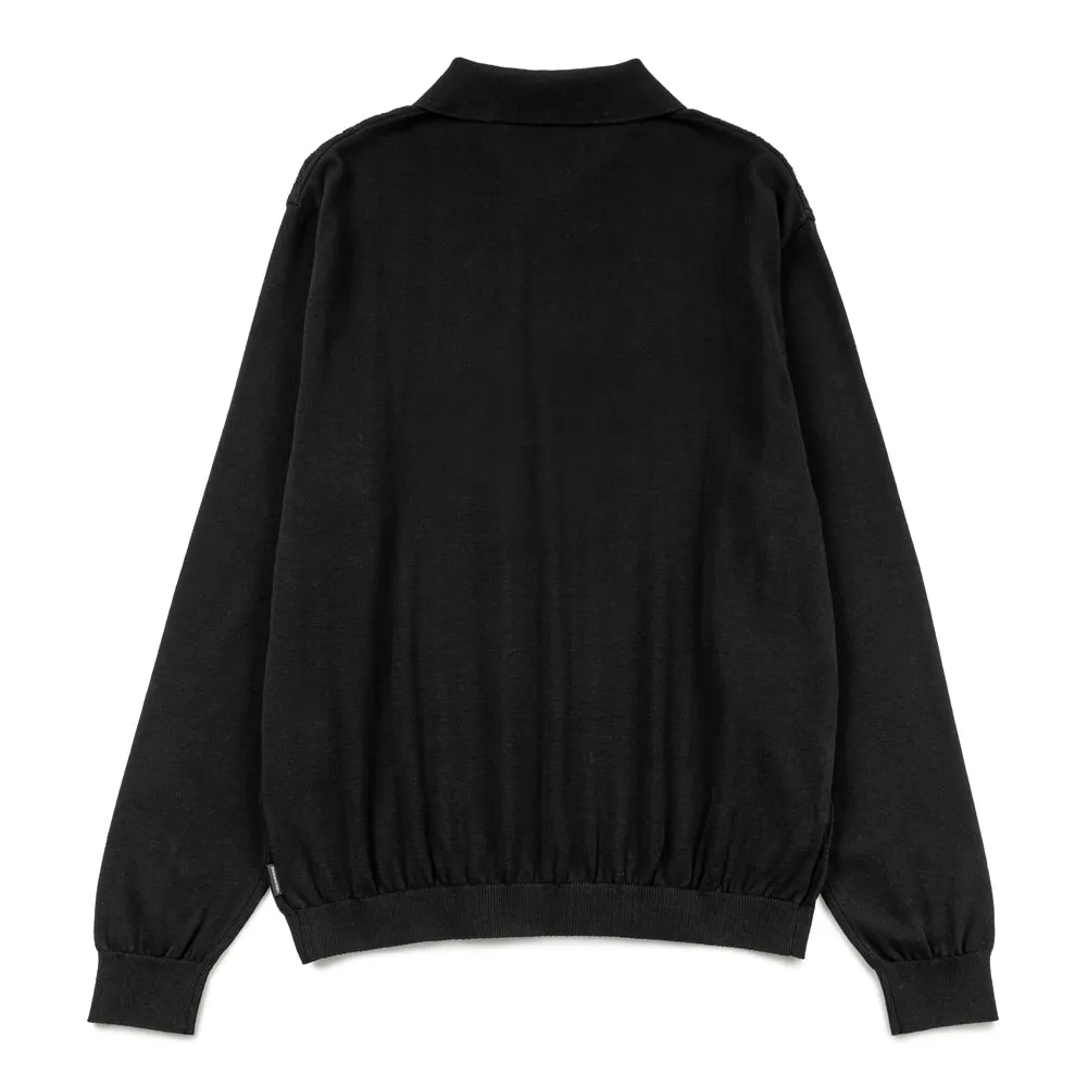 Cable Knit Zip Polo | Black
