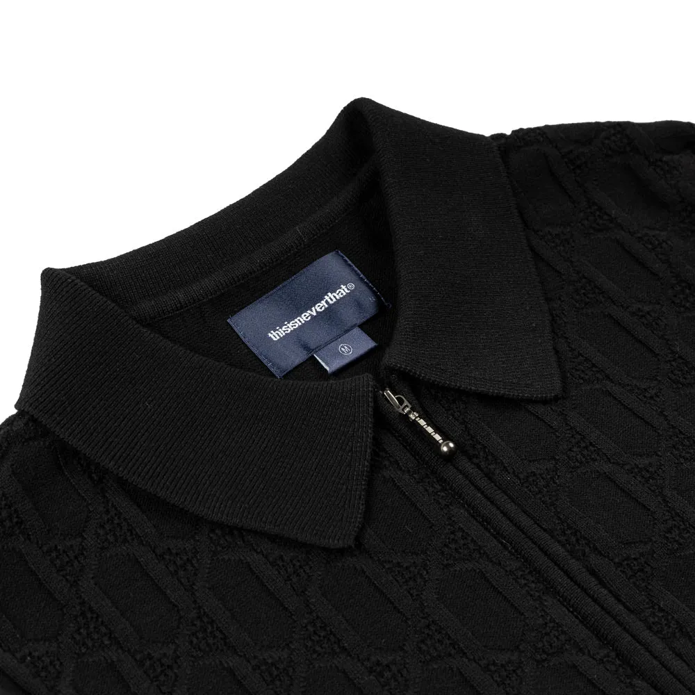 Cable Knit Zip Polo | Black