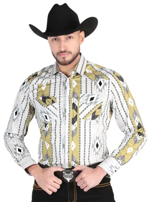 Camisa Vaquera Manga Larga Estampada Gris para Hombre 'El Señor de los Cielos' - ID: 44473