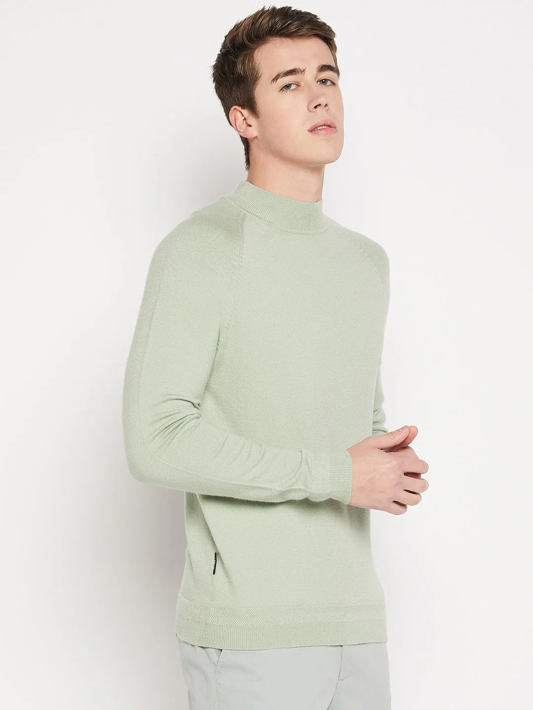 Camla Barcelona Mock Neck Pista Green Sweater For Men