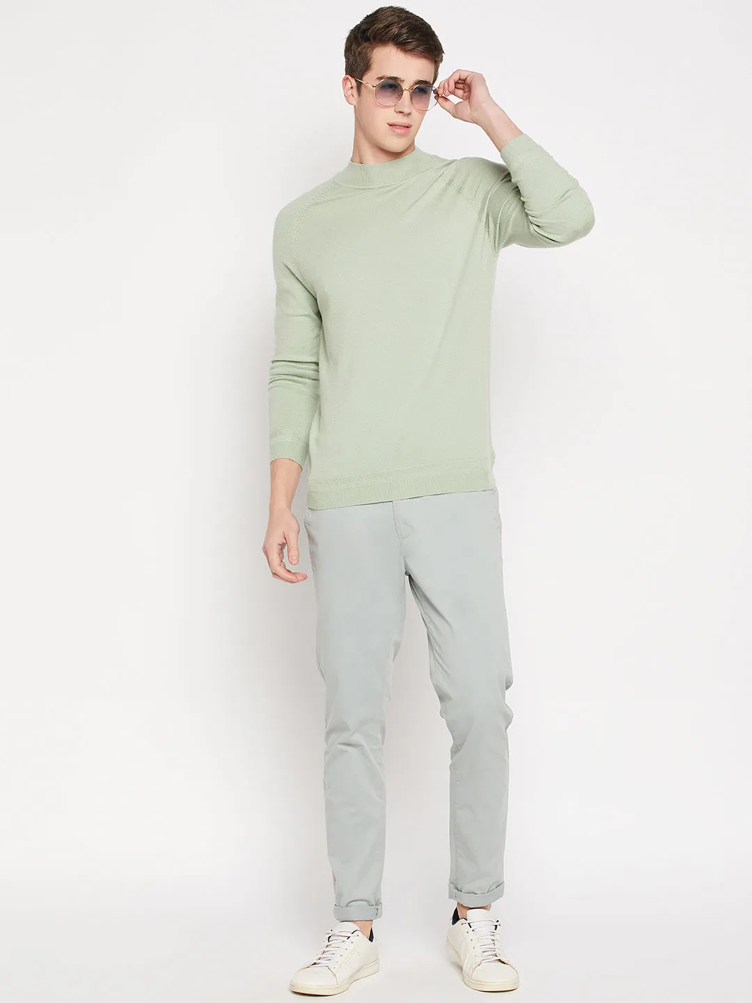 Camla Barcelona Mock Neck Pista Green Sweater For Men