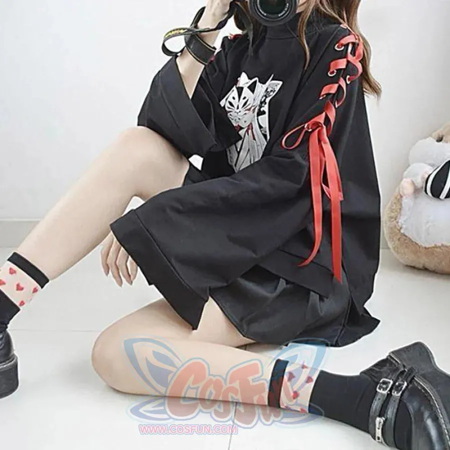 Cartoon Fox Print Lacing Short Sweatshirt Spring Sweater mp005889