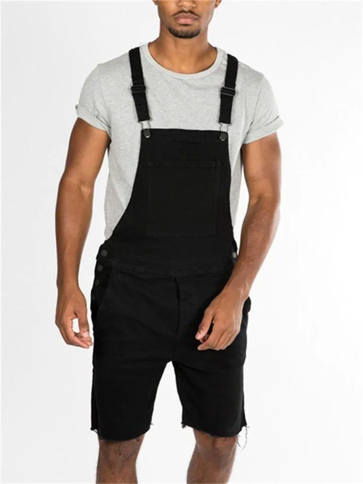 Casual Bib Comfortable Solid Color Denim Jumpsuit