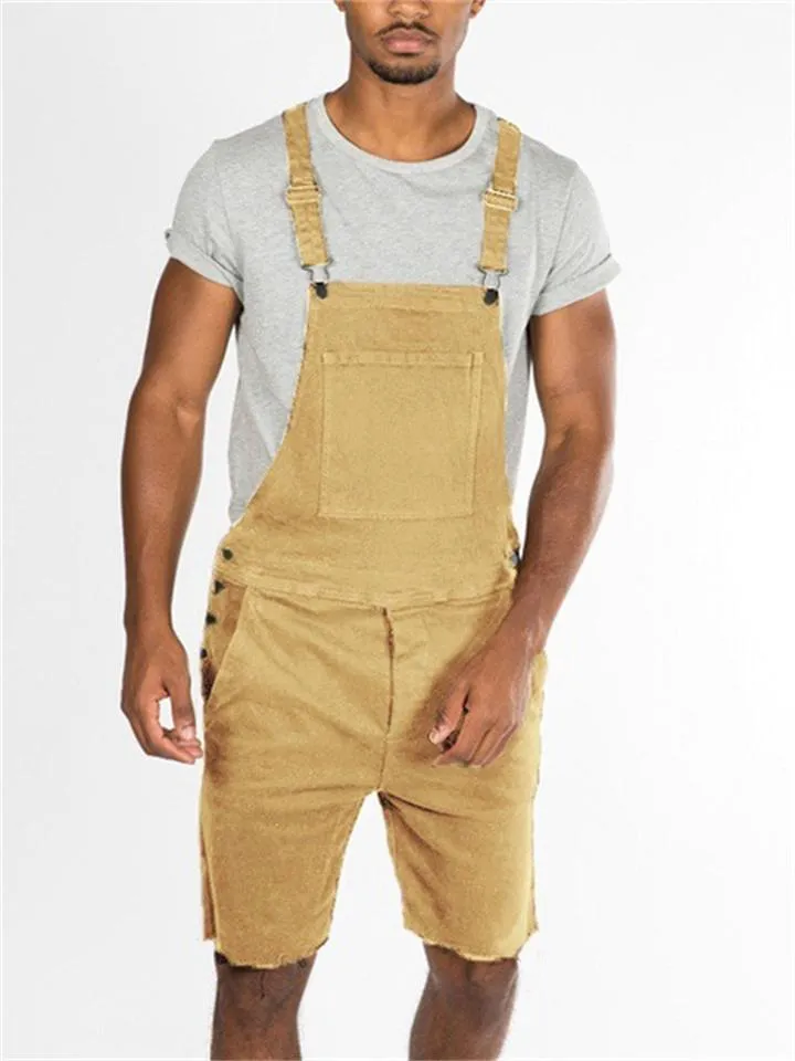 Casual Bib Comfortable Solid Color Denim Jumpsuit