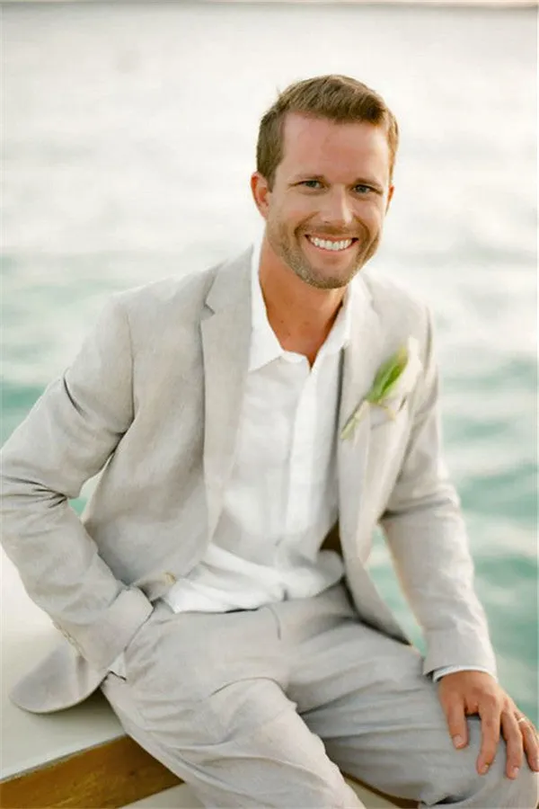 Casual Linen Suit For Beach Men Wedding Two-piece Bespoke Groom Tuxedos Mens Marriage Suits