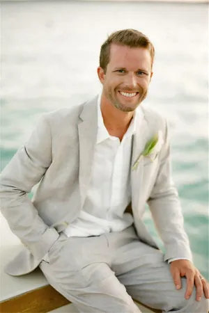 Casual Linen Suit For Beach Men Wedding Two-piece Bespoke Groom Tuxedos Mens Marriage Suits
