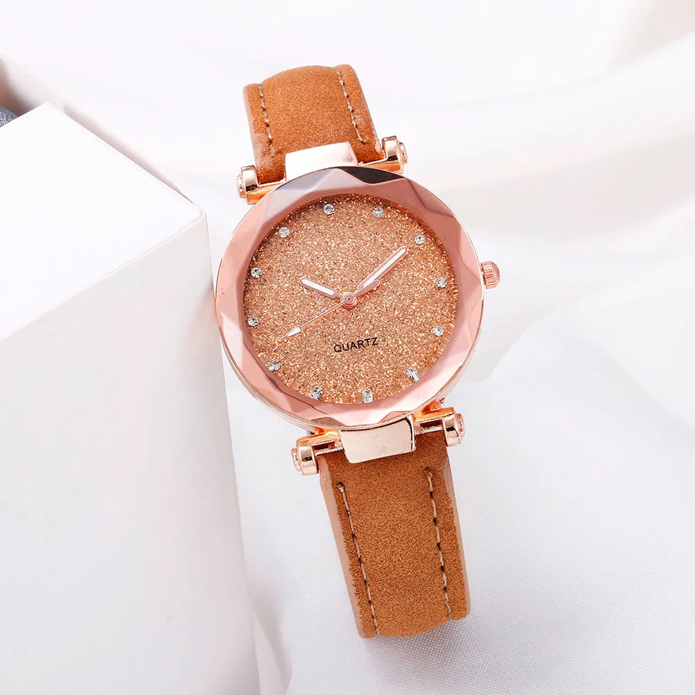Casual Women Leather Rhinestone Watch