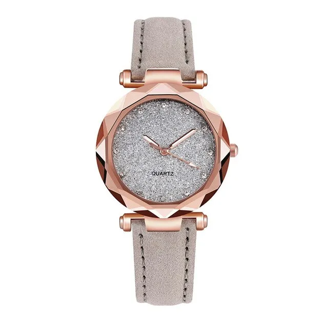 Casual Women Leather Rhinestone Watch