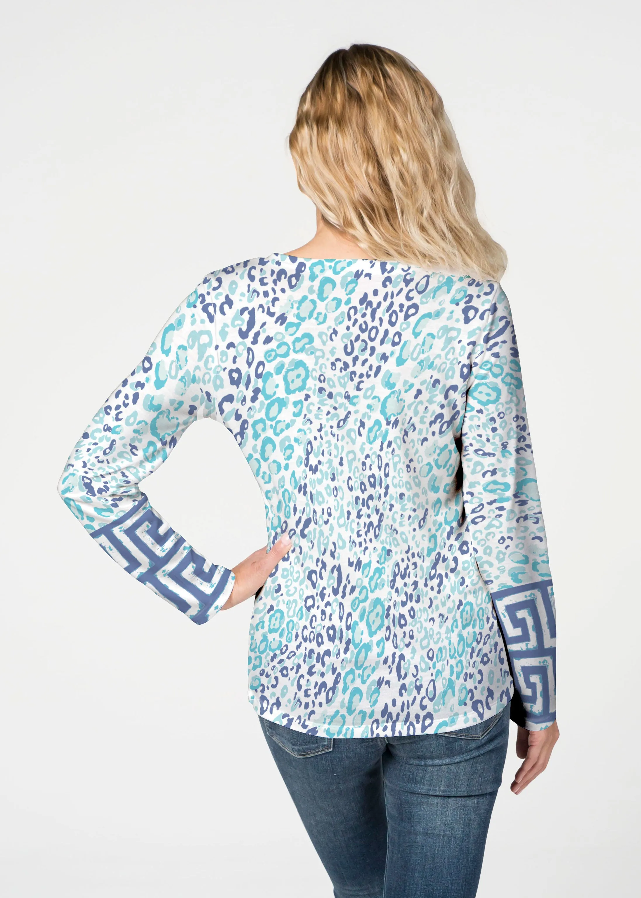 Cat Blue (7755) ~ French Terry V-neck Top